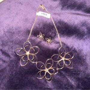 Elegant Rose Gold Flower Necklace and Earring Set